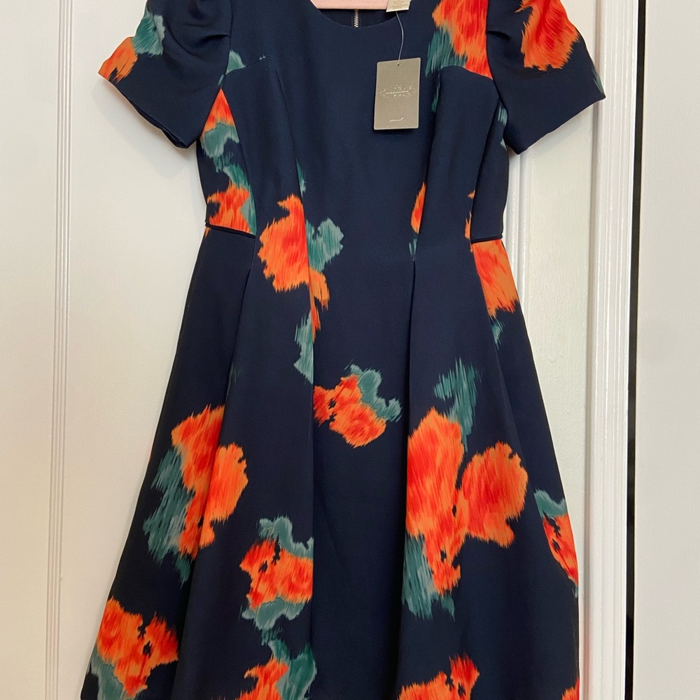 Anthropologie Mcginn Poppy Palette Floral Dress in Navy and Orange Size 6